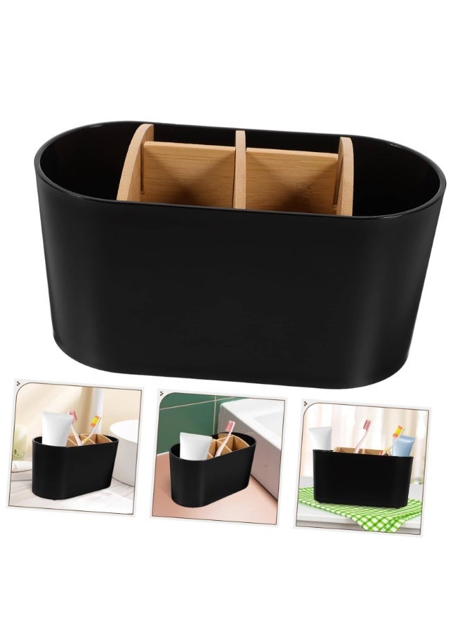 أنمي حوامل فرش الأسنان للحمامات، حامل فرش أسنان من الخيزران بـ 6 فتحات، منظم طاولة حمام لفرش الأسنان الكهربائية، معجون الأسنان، أمواس الحلاقة - أسود - Image 4