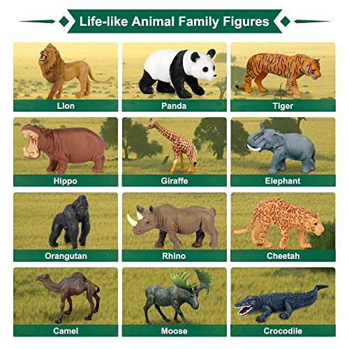 Mini Tudou Safari Animal Toys Figures, 12 PCS Realistic Jumbo Wild Jungle Animals Figurines, Large African Zoo Animal Playset with Lion,Elephant,Giraffe, Plastic Animal Learning Toys for Kids Toddlers Boys - Image 2