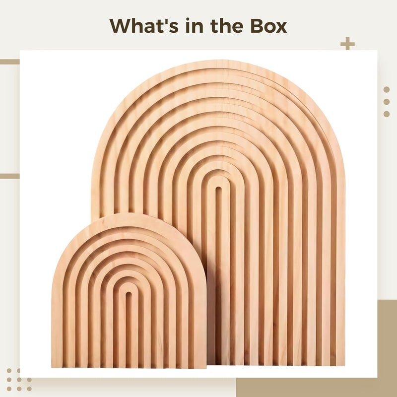 2-Piece Wooden Serving Trays, Handcrafted Pine Wood with Grooved Rainbow Arch Design, Ideal for Cake & Bread Display, Kitchen Counter Decor - Image 5