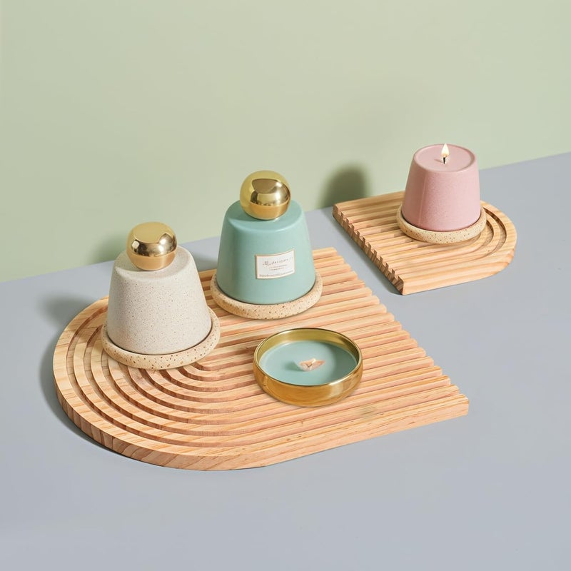 2-Piece Wooden Serving Trays, Handcrafted Pine Wood with Grooved Rainbow Arch Design, Ideal for Cake & Bread Display, Kitchen Counter Decor - Image 2