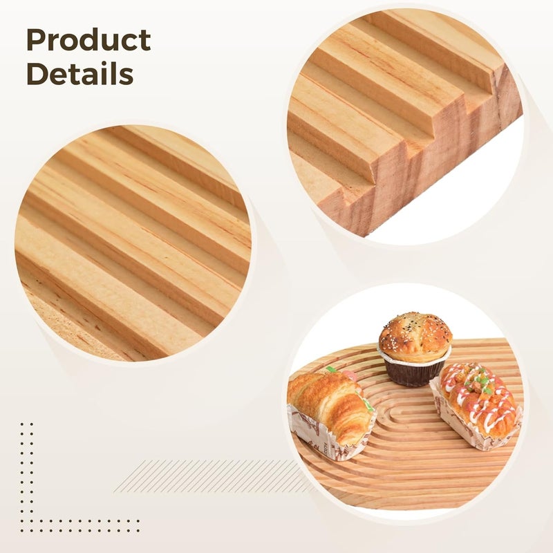 2-Piece Wooden Serving Trays, Handcrafted Pine Wood with Grooved Rainbow Arch Design, Ideal for Cake & Bread Display, Kitchen Counter Decor - Image 4