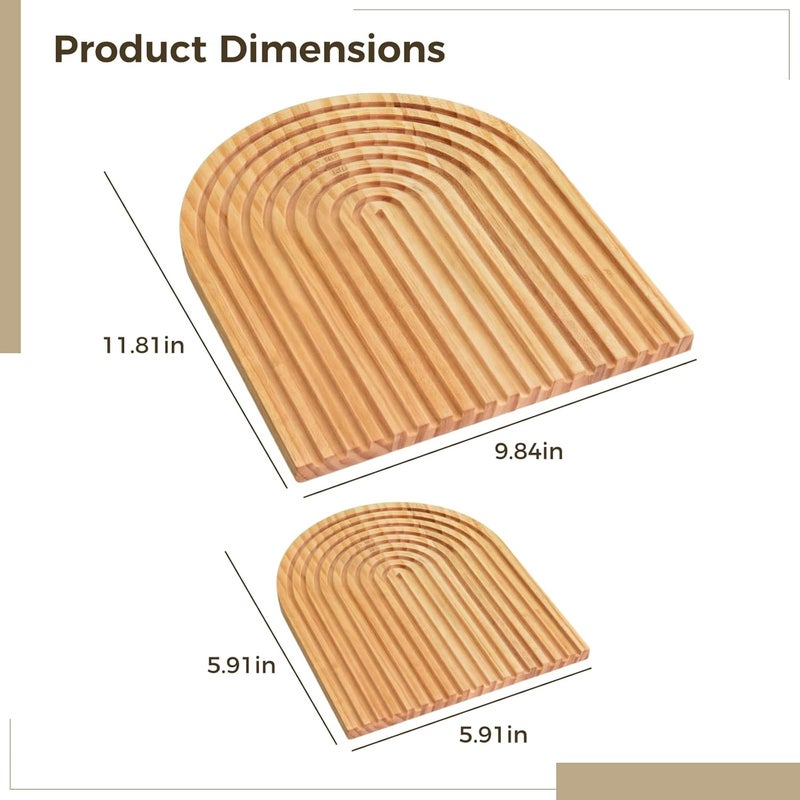 2-Piece Wooden Serving Trays, Handcrafted Pine Wood with Grooved Rainbow Arch Design, Ideal for Cake & Bread Display, Kitchen Counter Decor - Image 3