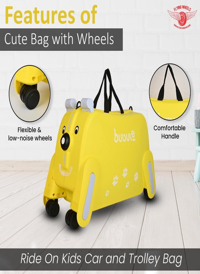 FLYING WHEEL Rolling PP Ride-On Kids Luggage with Wheels - Cute Wheeled Ride On Suitcase for Toddlers and Kids - Lightweight Durable Childrenâ€™s Travel Bag with Handle (Yellow) - Image 3