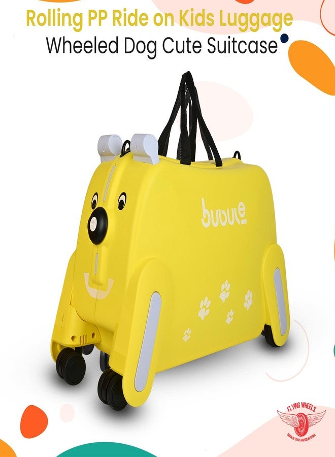 FLYING WHEEL Rolling PP Ride-On Kids Luggage with Wheels - Cute Wheeled Ride On Suitcase for Toddlers and Kids - Lightweight Durable Childrenâ€™s Travel Bag with Handle (Yellow) - Image 2