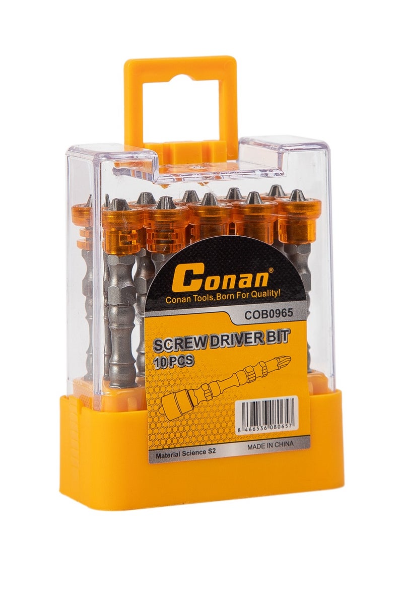 Conan 10-Piece Magnetic Drill Screwdriver Bit Set – COB07065 – Cross Head 5 x 65mm – Yellow/Silver - Image 1