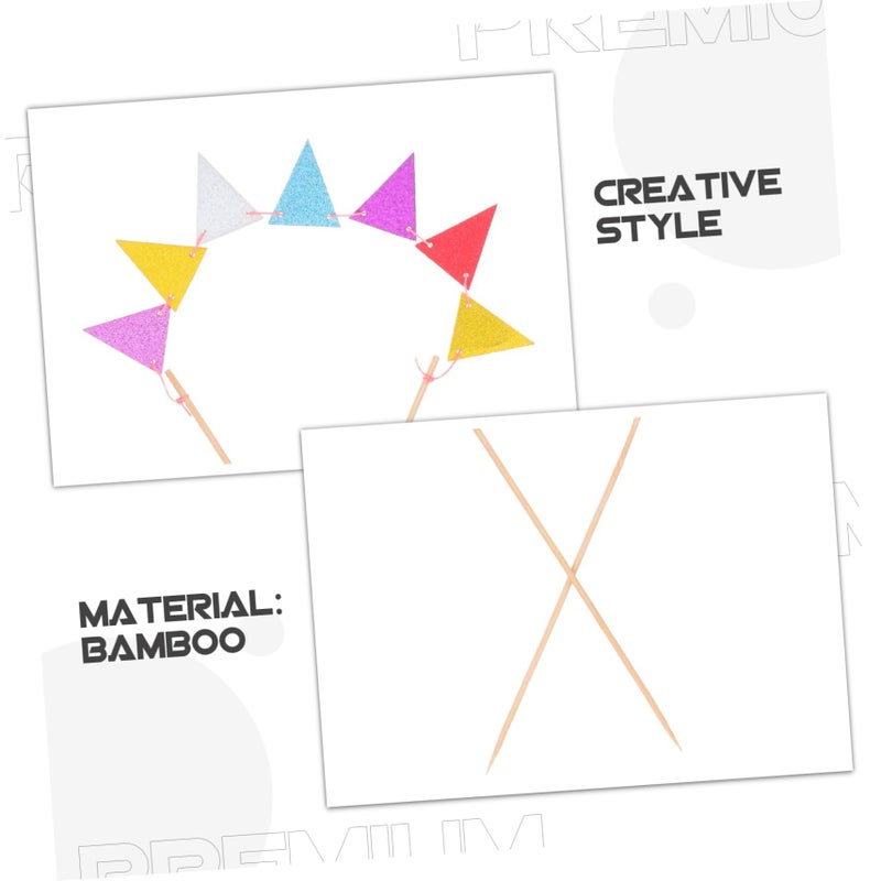 Colorful Glitter Triangle Cake Banner Picks 5pcs Set For Wedding Birthday Party Cupcake Decoration - Image 3
