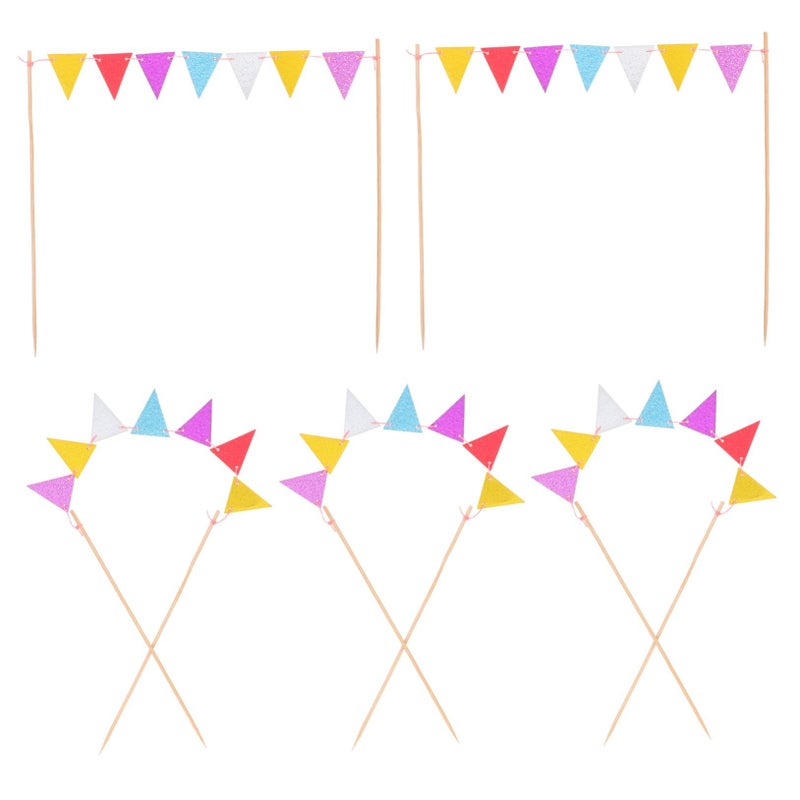 Colorful Glitter Triangle Cake Banner Picks 5pcs Set For Wedding Birthday Party Cupcake Decoration - Image 2