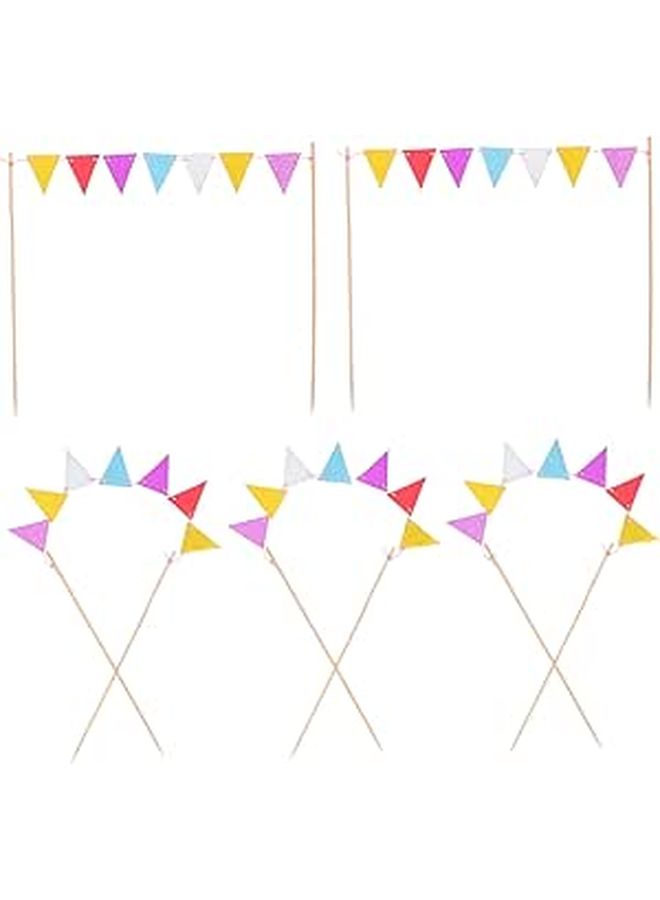 Colorful Glitter Triangle Cake Banner Picks 5pcs Set For Wedding Birthday Party Cupcake Decoration - Image 1