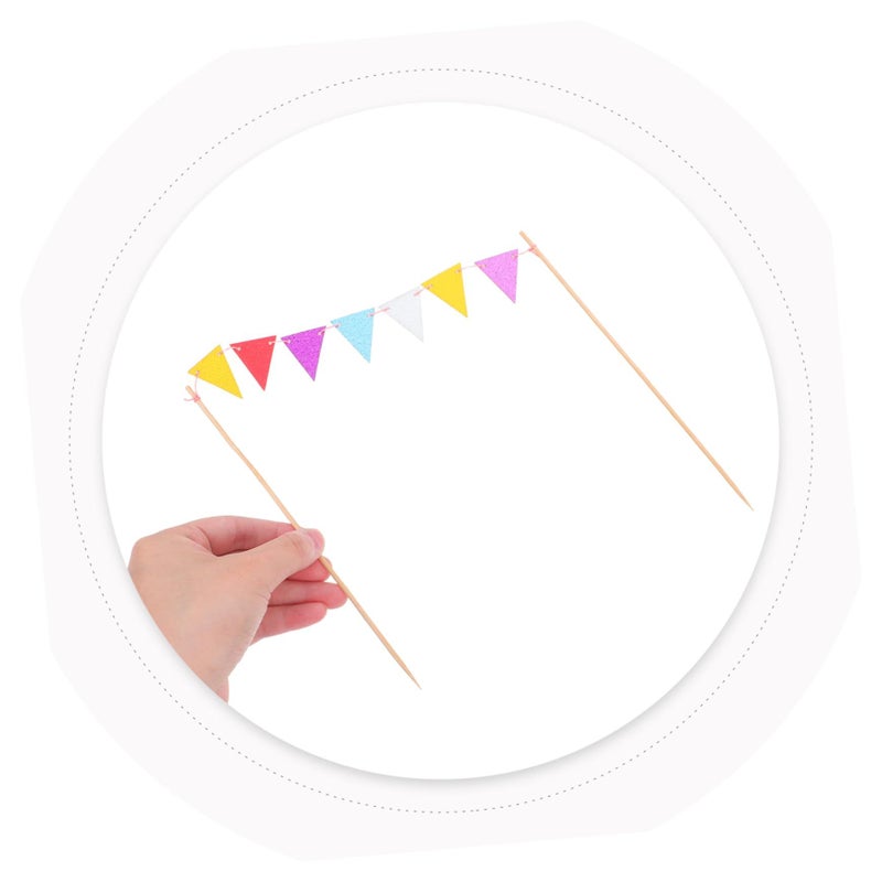 Colorful Glitter Triangle Cake Banner Picks 5pcs Set For Wedding Birthday Party Cupcake Decoration - Image 4