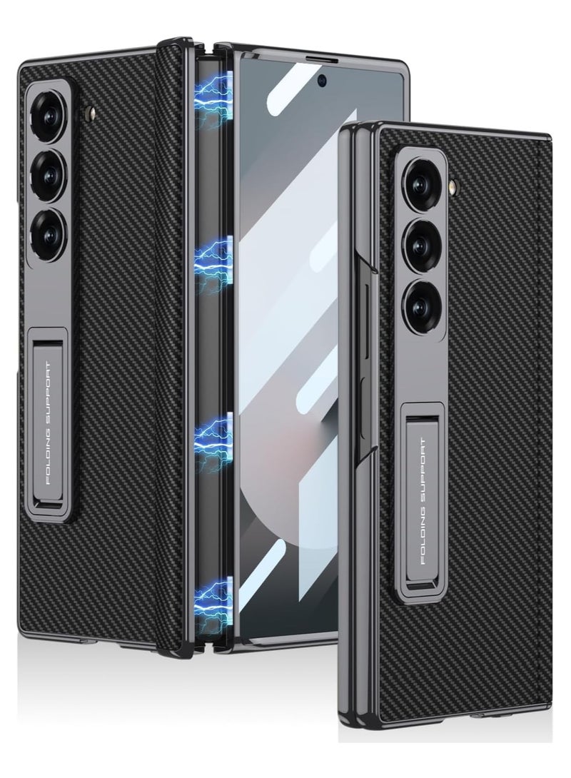 Samsung Galaxy Z Fold 5 Magnetic Hinge Foldable Shell with Kickstand, Ultra Slim Protective Cover - Carbon Fiber - Image 1
