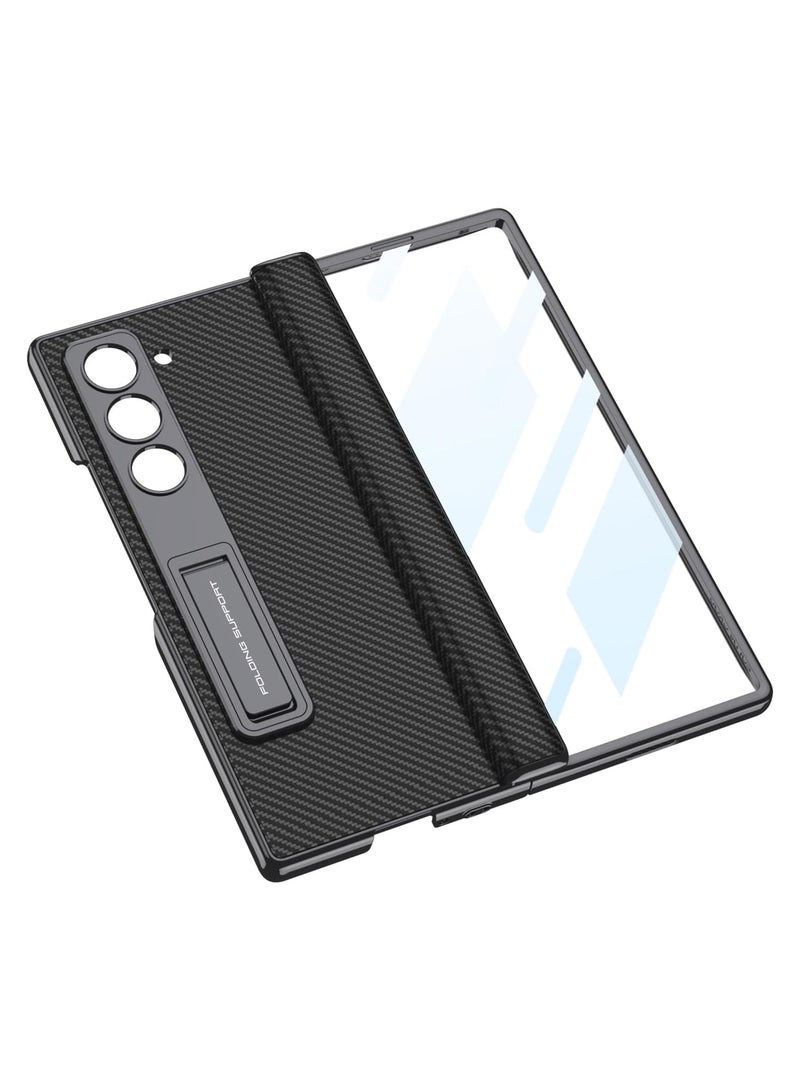 Samsung Galaxy Z Fold 5 Magnetic Hinge Foldable Shell with Kickstand, Ultra Slim Protective Cover - Carbon Fiber - Image 3