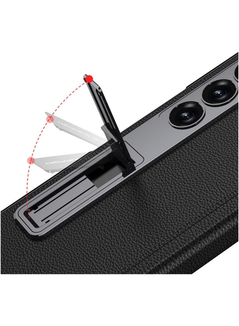 Samsung Galaxy Z Fold 5 Magnetic Hinge Foldable Shell with Kickstand, Ultra Slim Protective Cover - Carbon Fiber - Image 4
