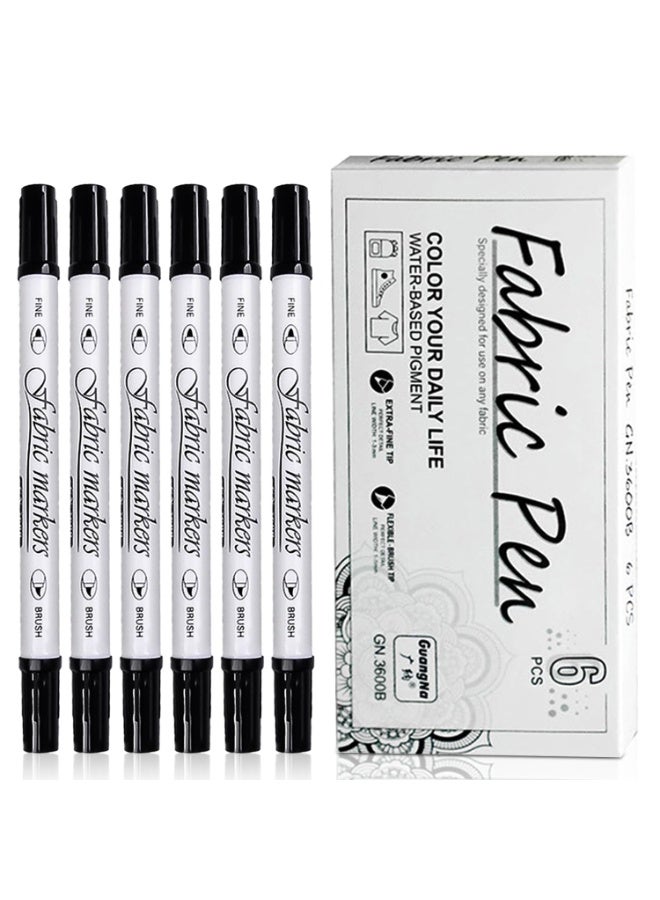 6 PCS Black Fabric Markers – Dual Tips Fabric Paint Pens – Waterproof & No Fading Permanent Textile Markers – for Clothes, T-Shirts, Shoes, Canvas Bags, Hats – DIY Craft Supplies - Image 1