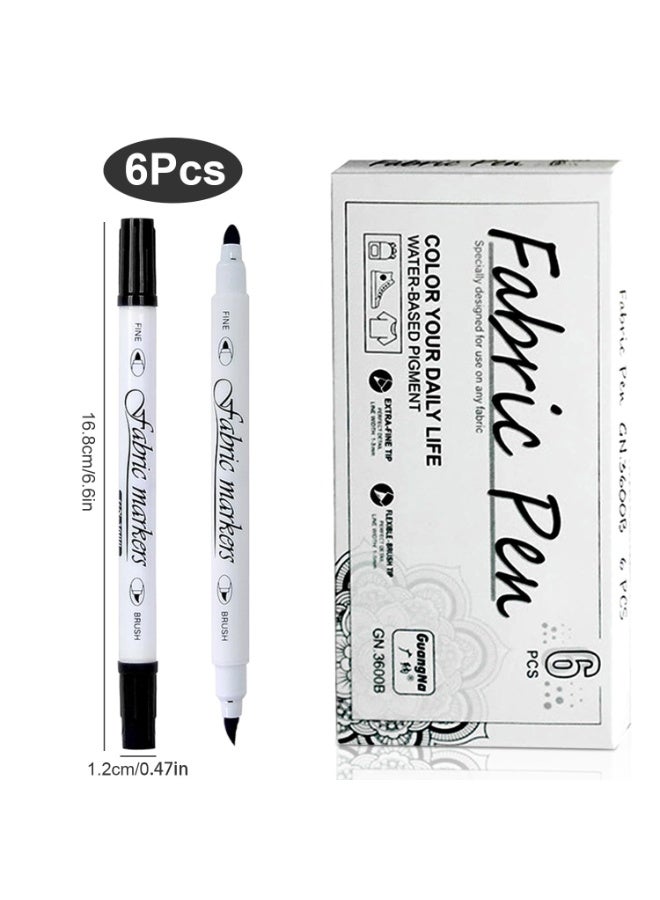 6 PCS Black Fabric Markers – Dual Tips Fabric Paint Pens – Waterproof & No Fading Permanent Textile Markers – for Clothes, T-Shirts, Shoes, Canvas Bags, Hats – DIY Craft Supplies - Image 4
