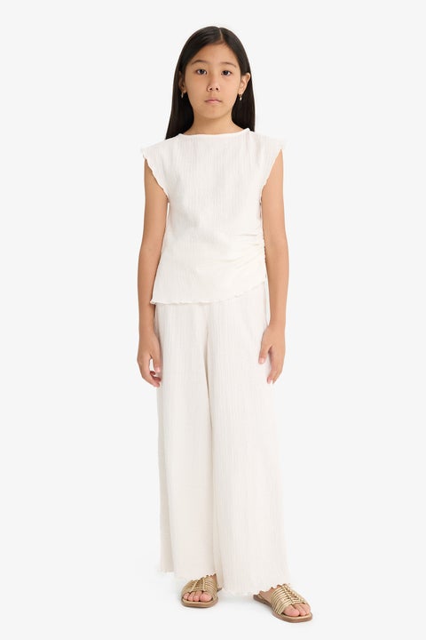 White Girl Girl Sleeveless Blouse Trousers 2 Piece Set Casual