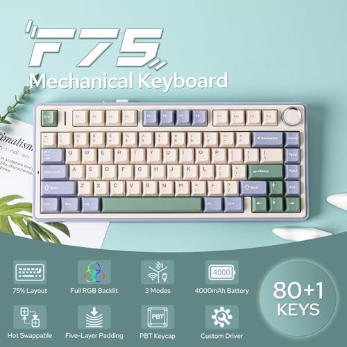 EPOMAKER x Aula F75 Gasket Mechanical Keyboard, 75% Wireless Hot Swappable Gaming Keyboard with Five-Layer Padding&Knob, Bluetooth/2.4GHz/USB-C, RGB (Green, LEOBOG Reaper Switch) - Image 2