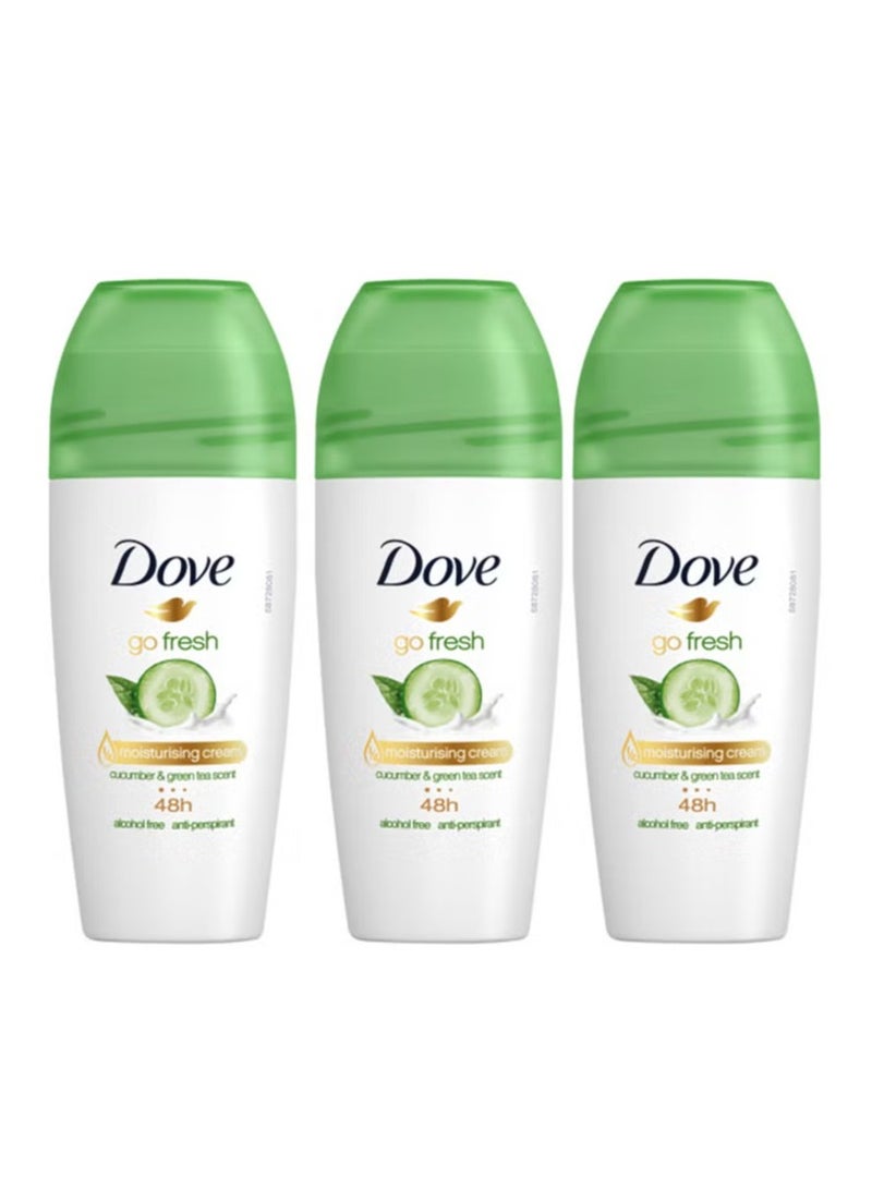 دوف Pack Of 3 Dove Go Fresh Antiperspirant Roll On Deodorant Cucumber And Green Tea 50ml