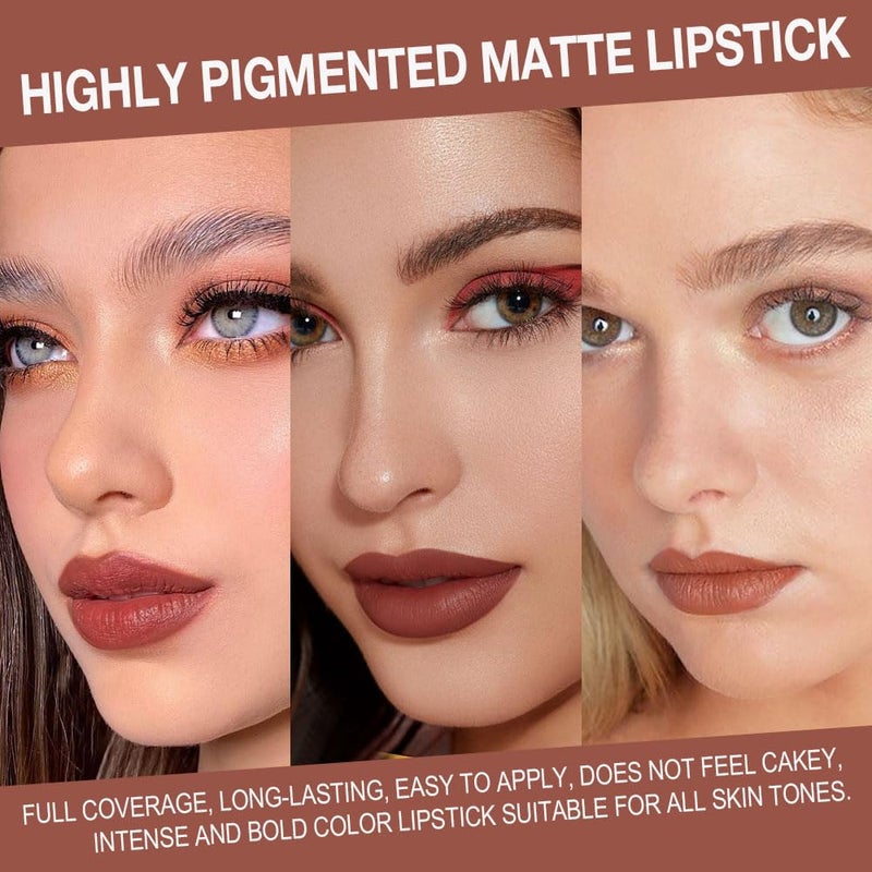 evpct 3Pcs Red Reddish Nude Brown Gradient Matte Lipstick Lip Liner Crayon Combo Pencil Set for Women Long Lasting Waterproof, Cream Lip Liner and Lipstick Combo Makeupï¼ŒFlawless Gradual Ombre Effect - Image 3