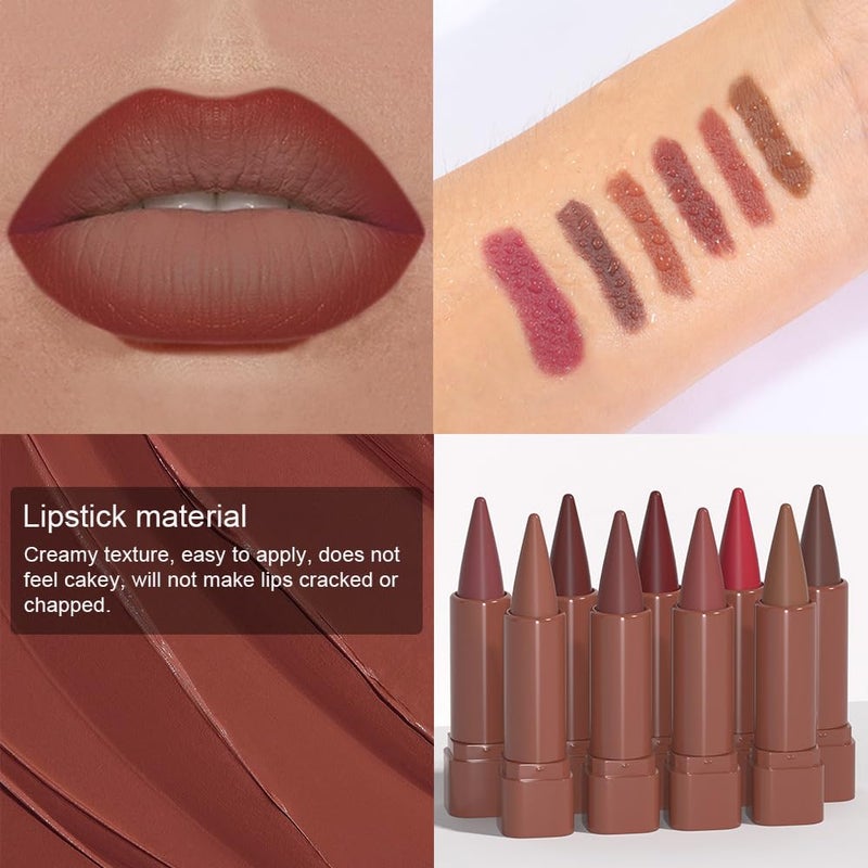 evpct 3Pcs Red Reddish Nude Brown Gradient Matte Lipstick Lip Liner Crayon Combo Pencil Set for Women Long Lasting Waterproof, Cream Lip Liner and Lipstick Combo Makeupï¼ŒFlawless Gradual Ombre Effect - Image 4