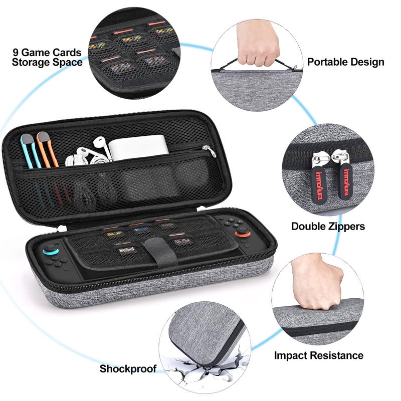 innoAura Switch 2 Carrying Case for NS Switch 2 (2025), with 9 Game Card Slots, Protective Travel Storage Case, Cute Pendant and Sticker, Gray - Image 2