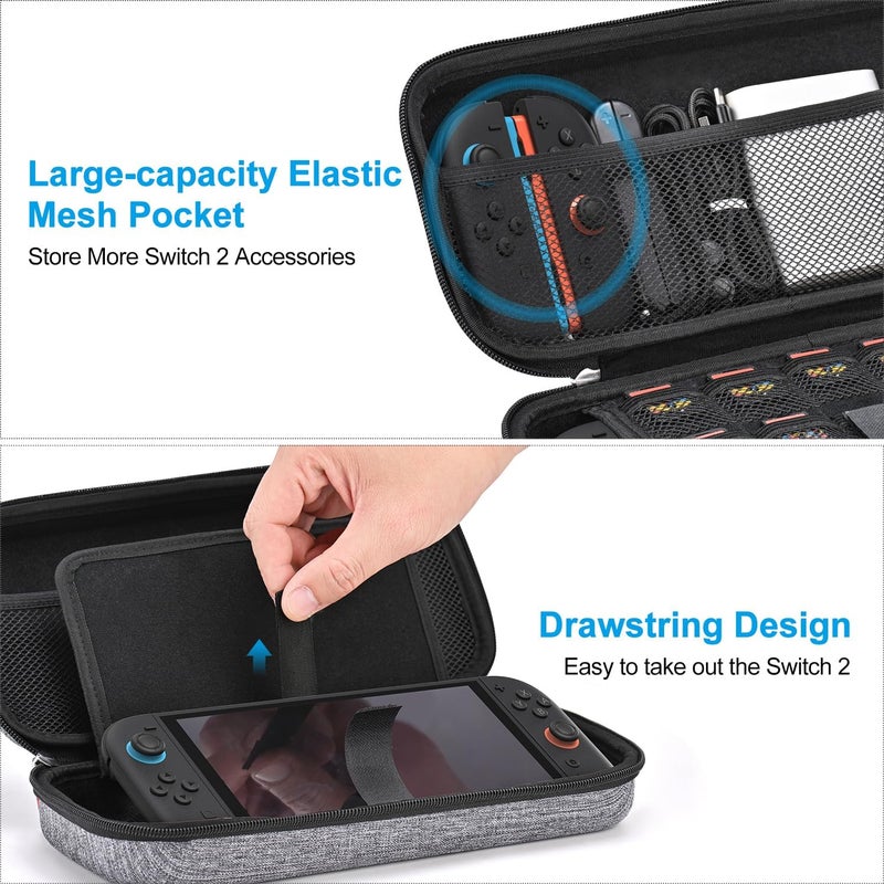 innoAura Switch 2 Carrying Case for NS Switch 2 (2025), with 9 Game Card Slots, Protective Travel Storage Case, Cute Pendant and Sticker, Gray - Image 4