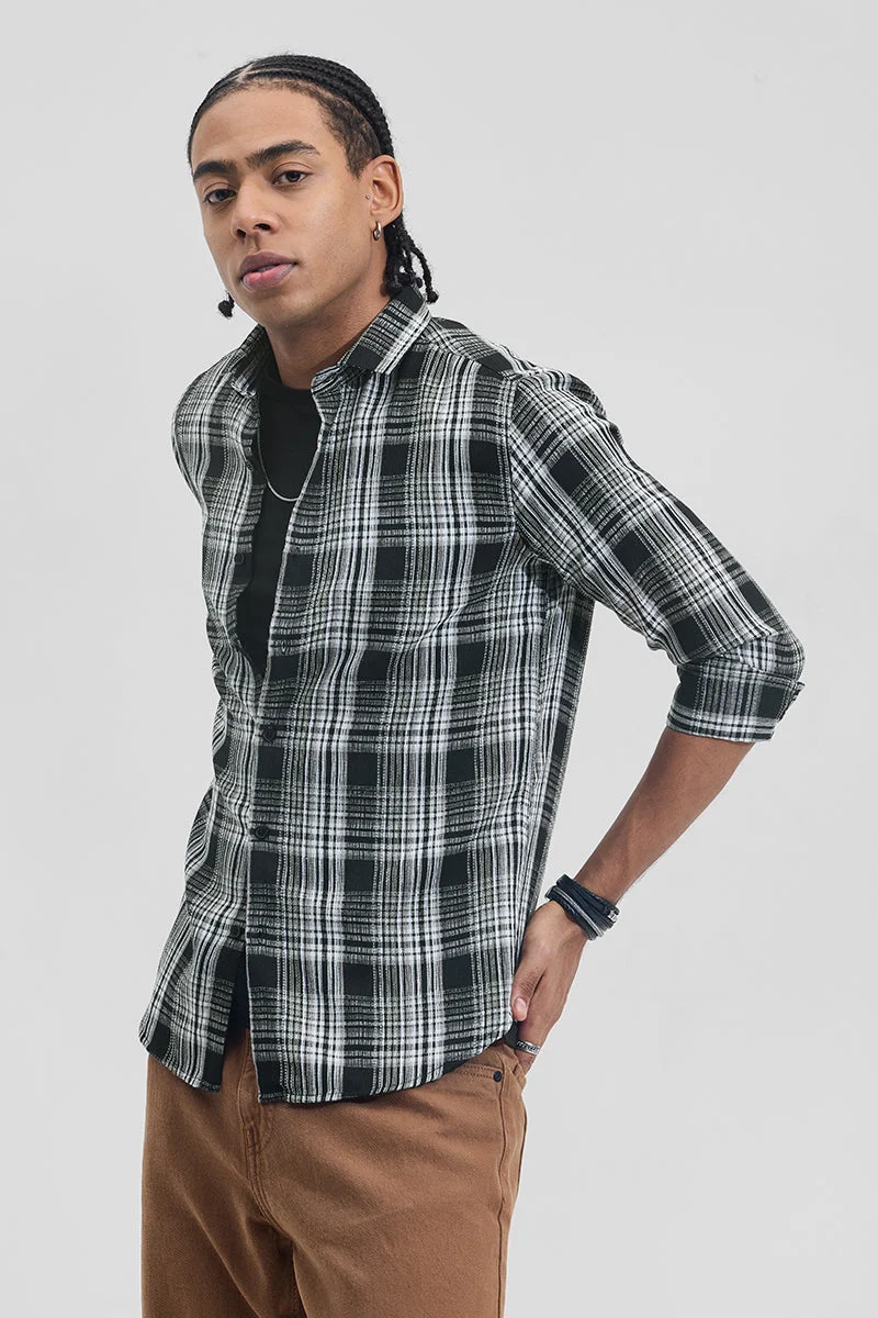 SNITCH Black Textured Checks Slim Fit Shirt