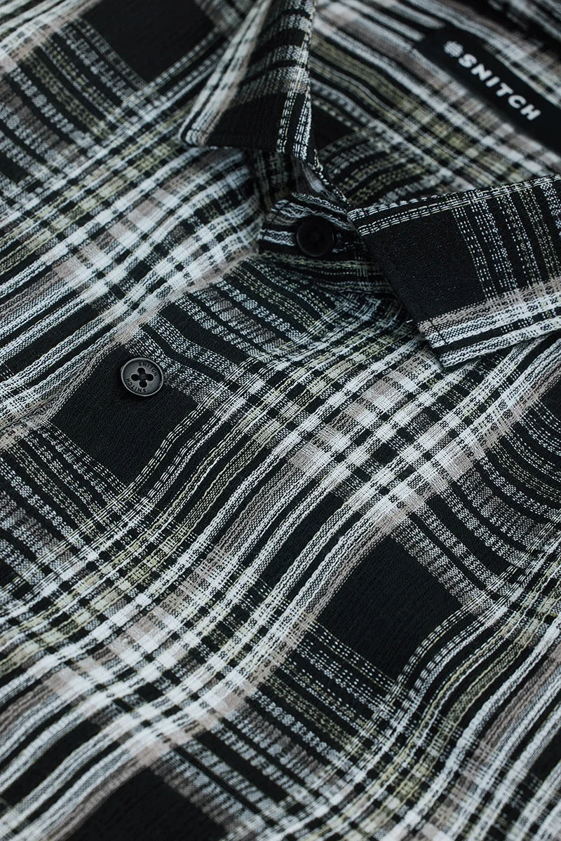 SNITCH Black Textured Checks Slim Fit Shirt
