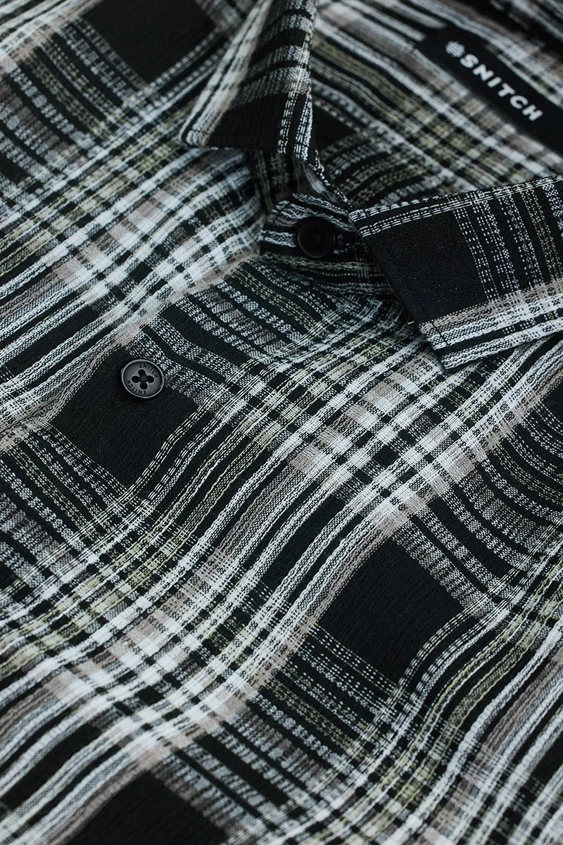 SNITCH Black Textured Checks Slim Fit Shirt