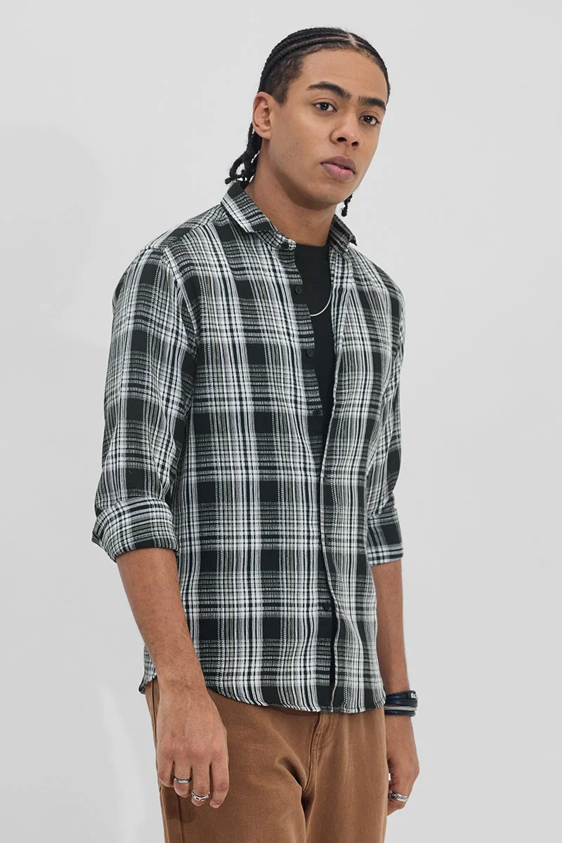 SNITCH Black Textured Checks Slim Fit Shirt