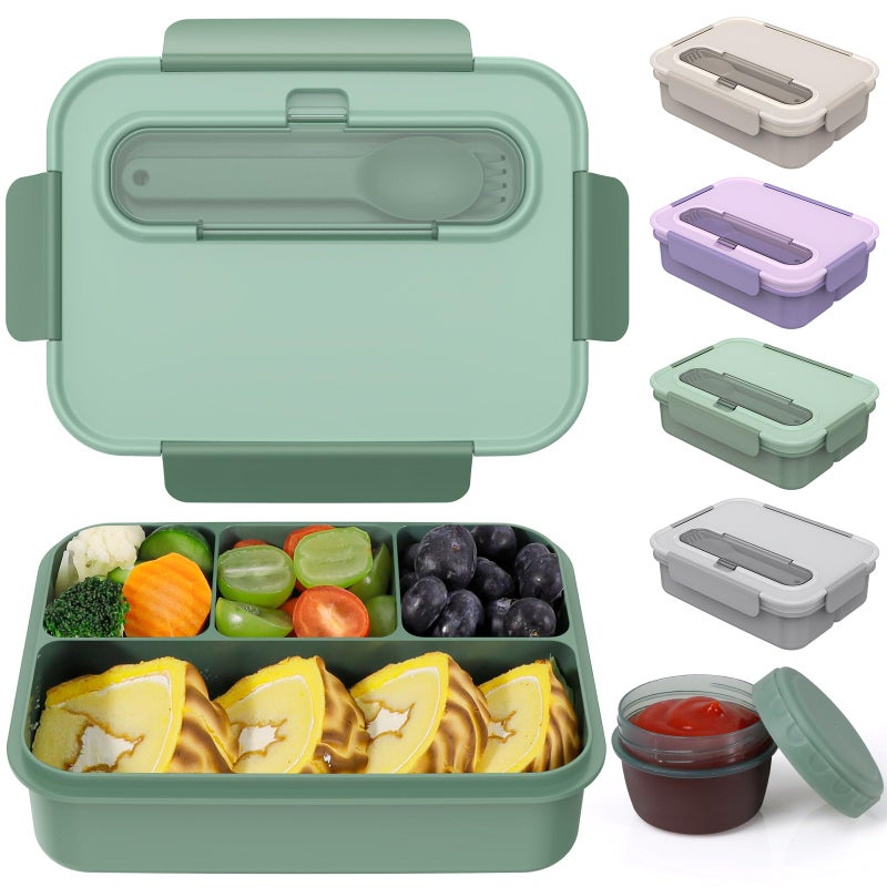 Caperci Bento Box Adult 50 oz Large Lunch Containers for Adults and Teens 4Compartment Bento Lunch Box with Utensils Leak Proof Sauce Cup Dishwasher Safe Durable BPAFree Khaki Green - Image 2
