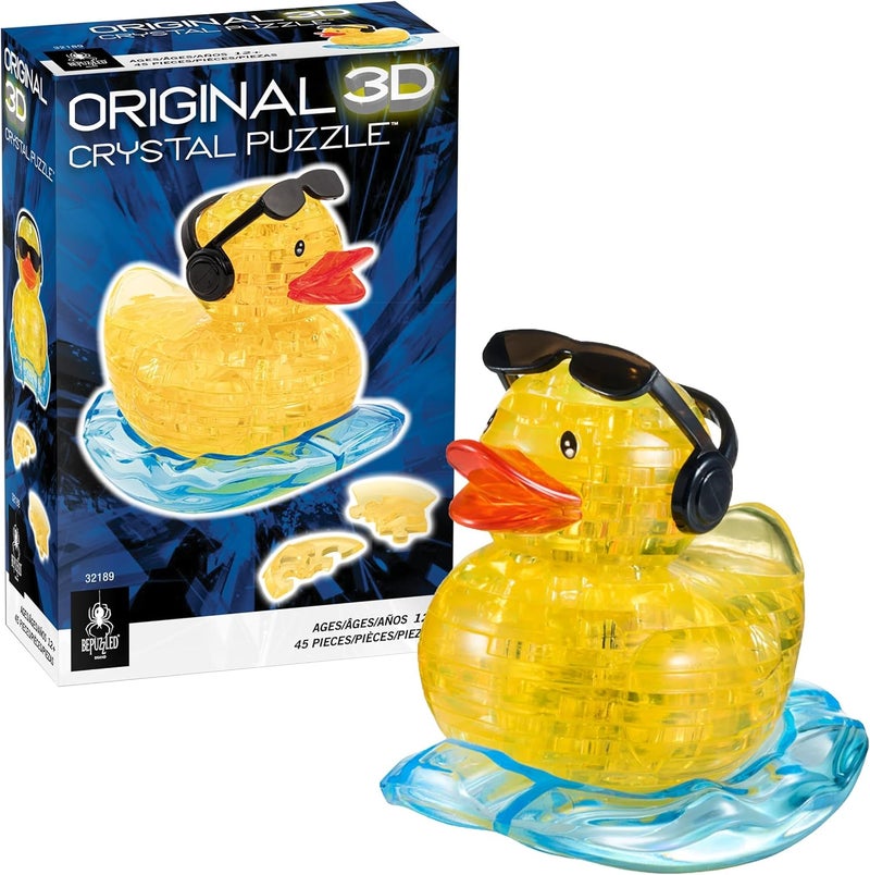 BePuzzled Yellow Rockn Duck Standard Original 3D Crystal Puzzle Perfect for Puzzlers Ages 12 and Up Challenging to Complete and Beautiful to Display Collect Them All - Image 1