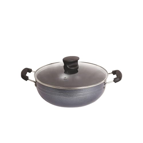 Tosaa Non-Stick 2L Kadhai 3MM Thickness with Glass Lid, 24 cm (Induction and Gas Compatible), Black- TI3K12GL - Image 4