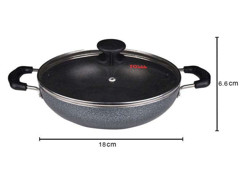 Tosaa Non-Stick 2L Kadhai 3MM Thickness with Glass Lid, 24 cm (Induction and Gas Compatible), Black- TI3K12GL - Image 5