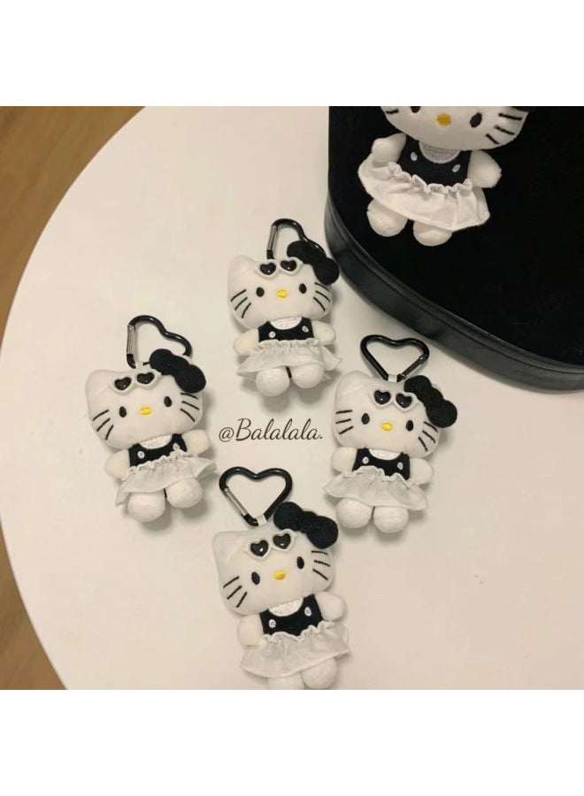 Chanel Style Hellokitty Cat Pendant Doll Plush Schoolbag Doll Cute Bag Pendant Kitty Keychain-Specifications:Black Kt + Big Love Pearl Necklace [with Tag] - Image 2