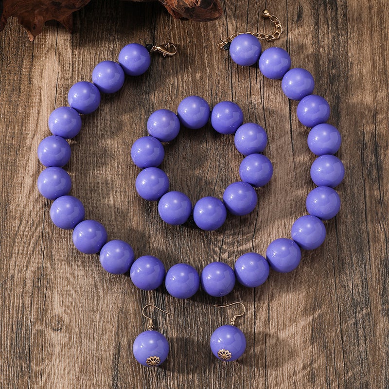 European and American personality exaggerated design round beads handmade beaded necklace niche vintage necklace suit three-piece set Type c (200g) three-piece beaded necklace set