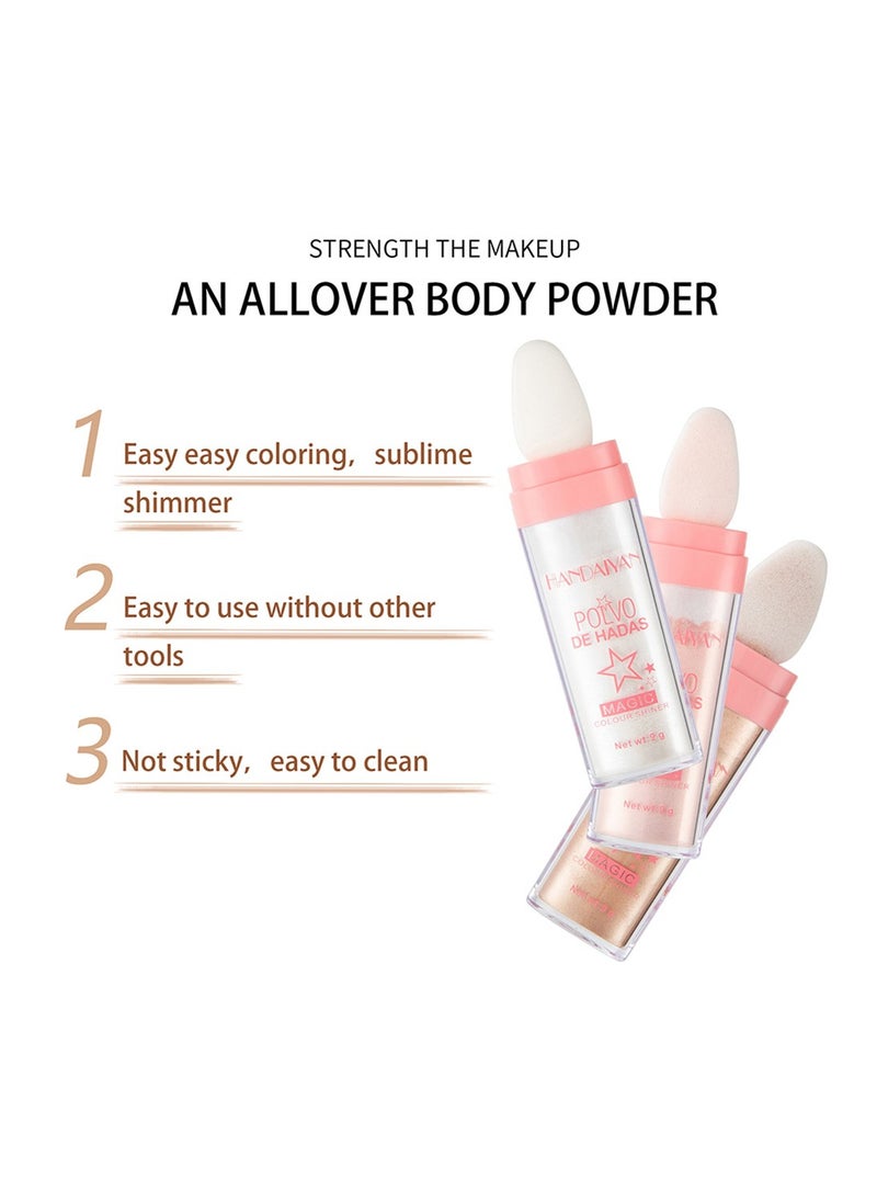 Handaiyan Body Shimmer Powder Polvo De Hadas Fairy Highlighter Glitter Natural Pigment Shiner Stick Loose Oil Glow Body Brighten Dust with Puff Makeup Three-Dimensional Face,Eyeshadow,Eye,Hair,Body,Hair  - Image 2