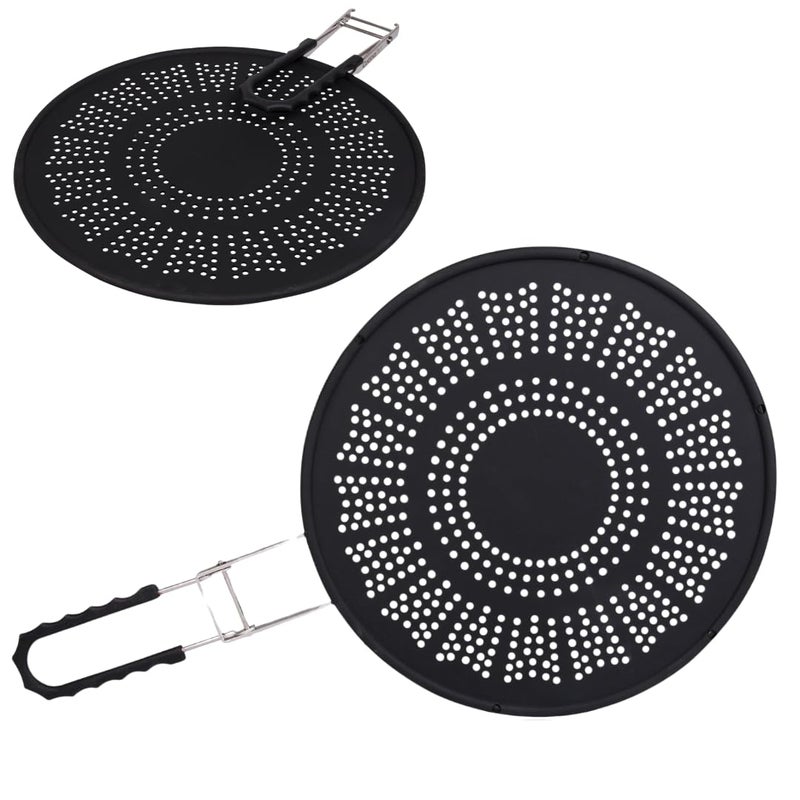Silicone Splatter Screen Multi Use XL 115 Oil and Grease Shield Guard and Strainer w Foldable Handle for Easy Storage  Fits Most Kitchen Frying Pans Great Gift