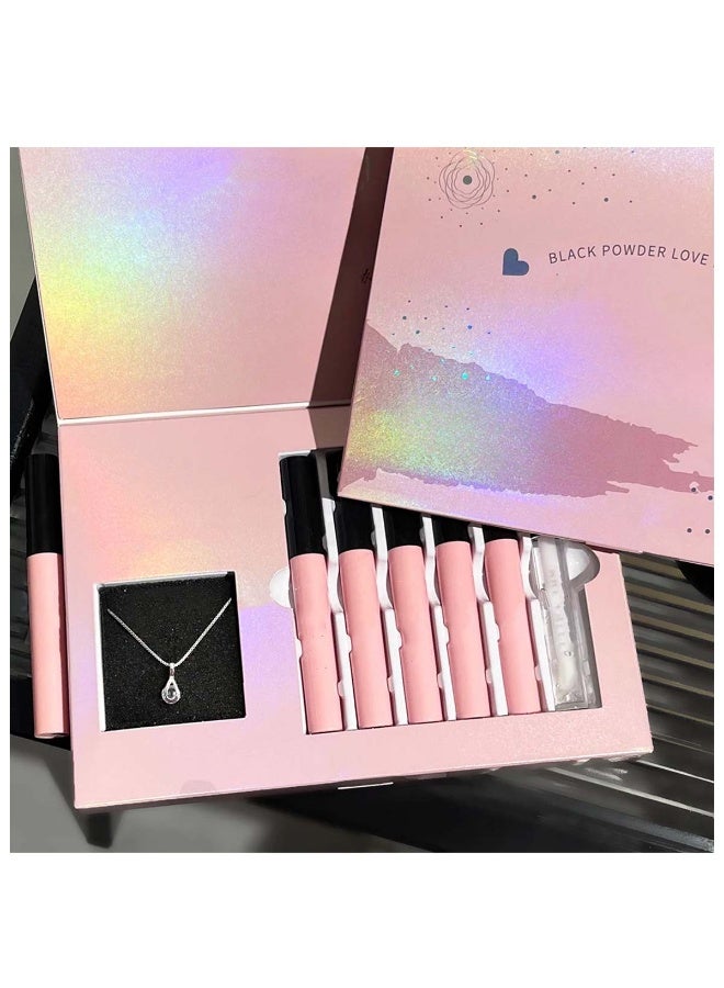 هويتك مجموعة قلادات الشفاه باللون الأسود والوردي مع رسالة حب، علبة هدايا ناعمة غير لامعة مع طين الشفاه - Image 3