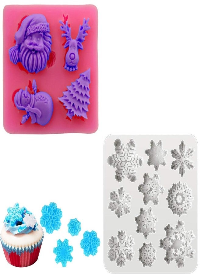 LEGACYCART Christmas Santa Claus and Xmas Snowflake Silicone Fondant Chocolate Mould Dessert Baking Mold for Christmas Candy Cake Decoration DIY Cupcake Topper Sugar Polymer Clay Craft (Pack of 2) - Image 1