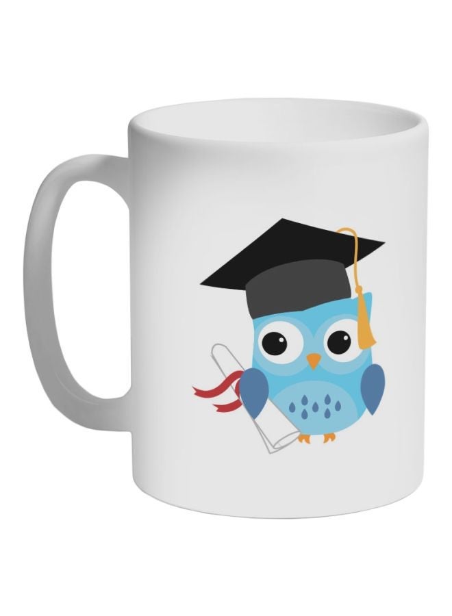 RYN Graduation Owl Picture Printed Coffee Mug White/Blue/Black 11ounce