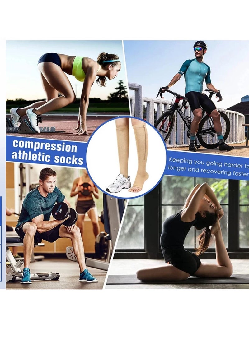 2 Pairs Compression Socks Open Toe Compression Stockings Knee High Socks with Zipper Compression Pantyhose 15-20mmHg for Improves Blood Circulation Prevents Leg Swelling (Black) - Image 5