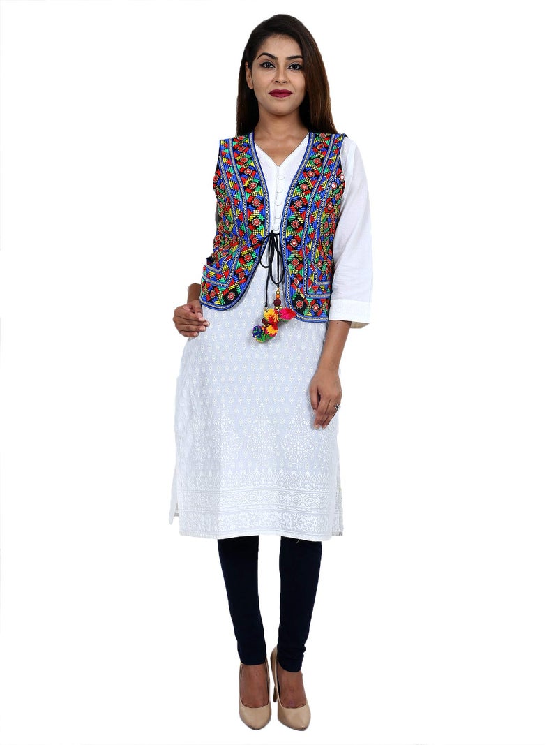 Craft Trade Ethnic Standard Length Jacket For Women Waist Coat Stylish Cotton Handmade Navratri Traditional Rajasthani Embroidered Mirror Work Gujrati Kutchi Koti For Girls - Bust Size 34-38 Inches - Image 5