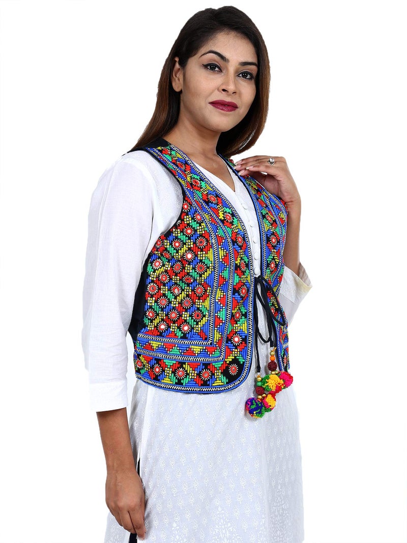 Craft Trade Ethnic Standard Length Jacket For Women Waist Coat Stylish Cotton Handmade Navratri Traditional Rajasthani Embroidered Mirror Work Gujrati Kutchi Koti For Girls - Bust Size 34-38 Inches - Image 2