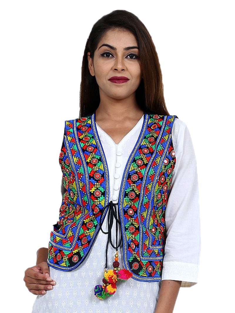 Craft Trade Ethnic Standard Length Jacket For Women Waist Coat Stylish Cotton Handmade Navratri Traditional Rajasthani Embroidered Mirror Work Gujrati Kutchi Koti For Girls - Bust Size 34-38 Inches - Image 1