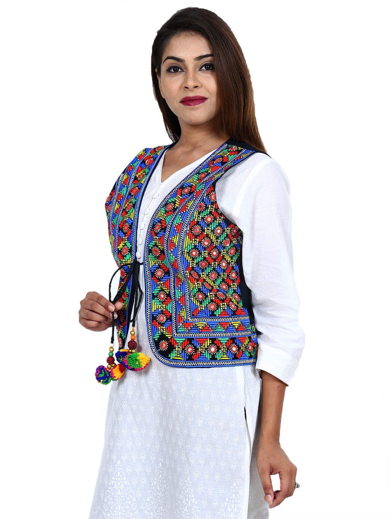Craft Trade Ethnic Standard Length Jacket For Women Waist Coat Stylish Cotton Handmade Navratri Traditional Rajasthani Embroidered Mirror Work Gujrati Kutchi Koti For Girls - Bust Size 34-38 Inches - Image 3
