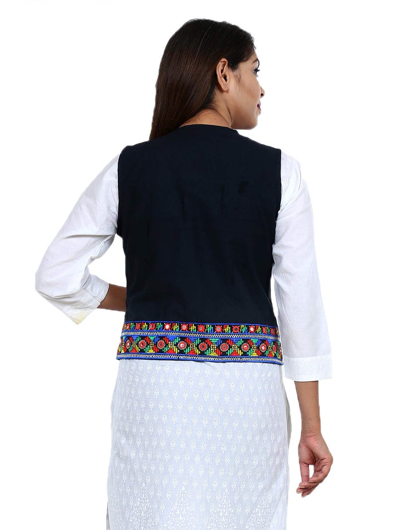 Craft Trade Ethnic Standard Length Jacket For Women Waist Coat Stylish Cotton Handmade Navratri Traditional Rajasthani Embroidered Mirror Work Gujrati Kutchi Koti For Girls - Bust Size 34-38 Inches - Image 4