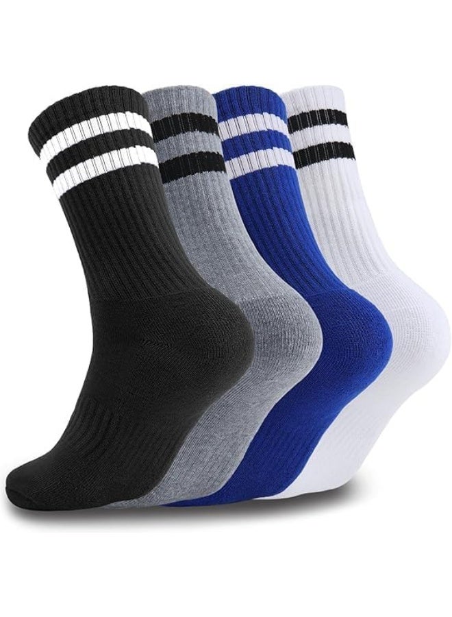 ChicAbode 4 Pairs Athletic Socks,Cotton Cushioned Striped Crew Socks Sports Running Socks for Men Women Teens - Image 1