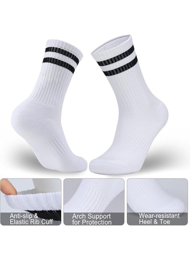 ChicAbode 4 Pairs Athletic Socks,Cotton Cushioned Striped Crew Socks Sports Running Socks for Men Women Teens - Image 2