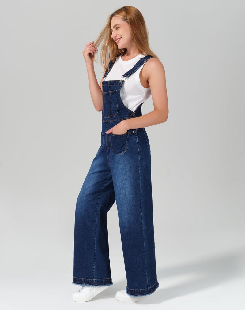 roswear Womenâ€™s Denim Overalls Loose Fit Stretchy Baggy Overall Bib Wide Leg Casual Jean Jumpsuits Classic Blue Large - Image 2