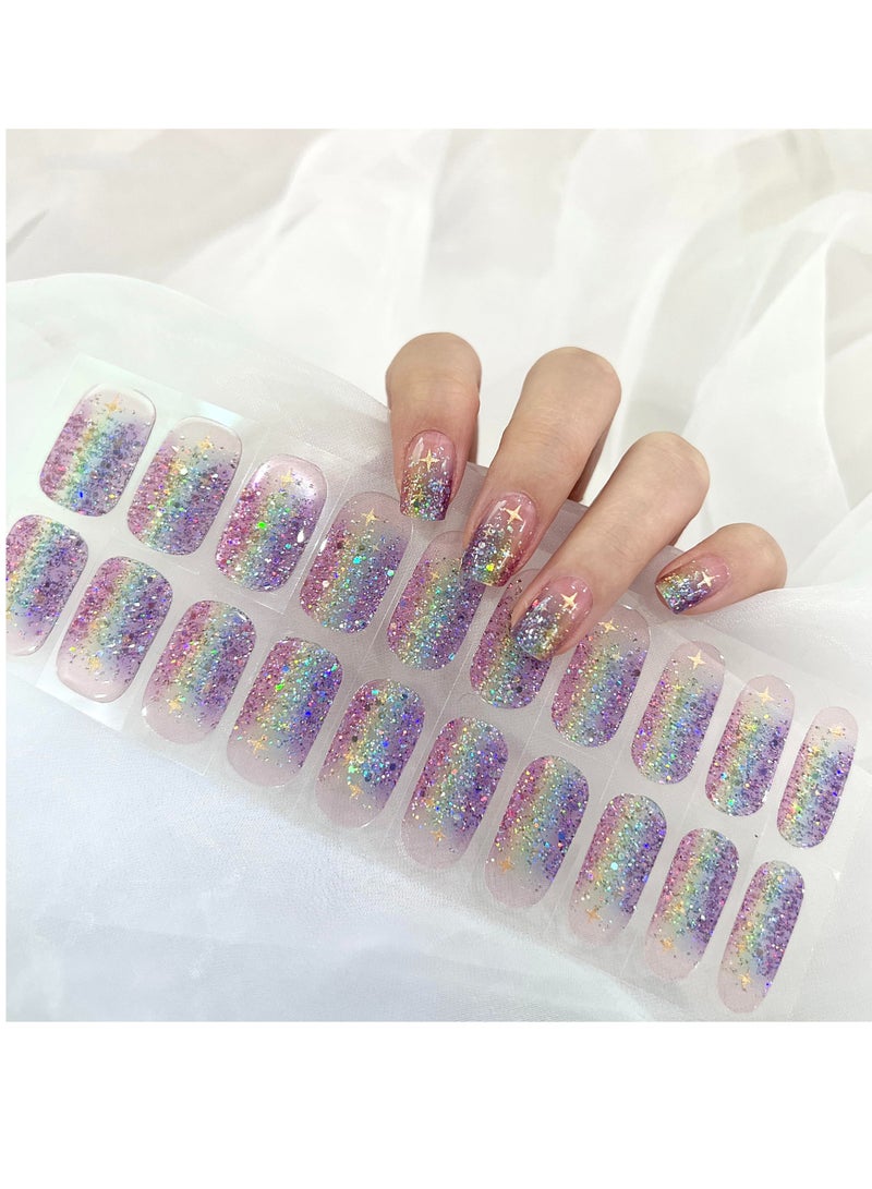 SYOSI Nail Art Wraps, Gloss Gel Nails Strips, Nail Light/Lamp Free Nail Polish Stickers, Chip Resistant Waterproof Long Lasting Nail Strips, Easy to Apply, Trim, Remove Contains 22 Nail Wraps (Glitter Star) - Image 1